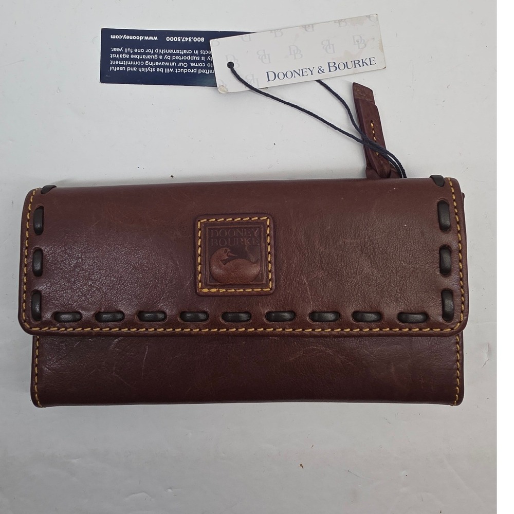 Dooney & Bourke Florentine Chestnut Leather Whipstitch Continental Clutch Wallet